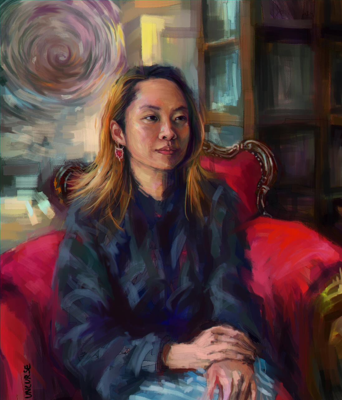 Digital artwork of an expressionist self-portrait done in Clip Studio Paint